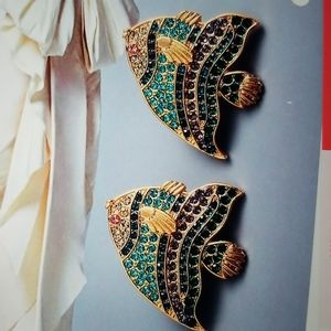 Crystal Metal Fish Drop Earrings